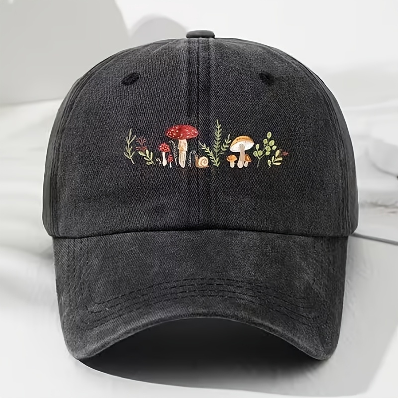 TEMU Women's Boho Mushroom Print Baseball With Mushroom & Foliage Design - Adjustable Breathable Suitable For Home, Outdoor, Gifts, Woodland Hat For