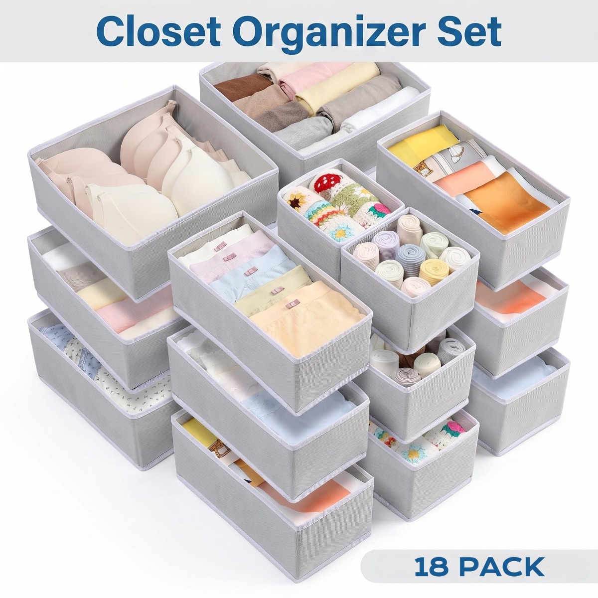 TEMU 18 Pack Underwear Organizer, Drawer Organization Fabric - Wardrobe Storage Organiser For Underwear, Socks, Bras, Foldable Drawer Organiser,