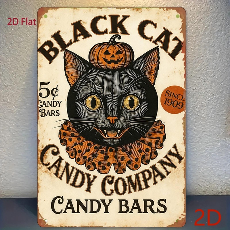 TEMU [2d Flat] 1pc 8x12 Inch Metal Sign, Vintage Black Cat Pumpkin Painting, Decorative Sign And Plaque, Perfect For Home, Bar, Cafe, Garage Decor,