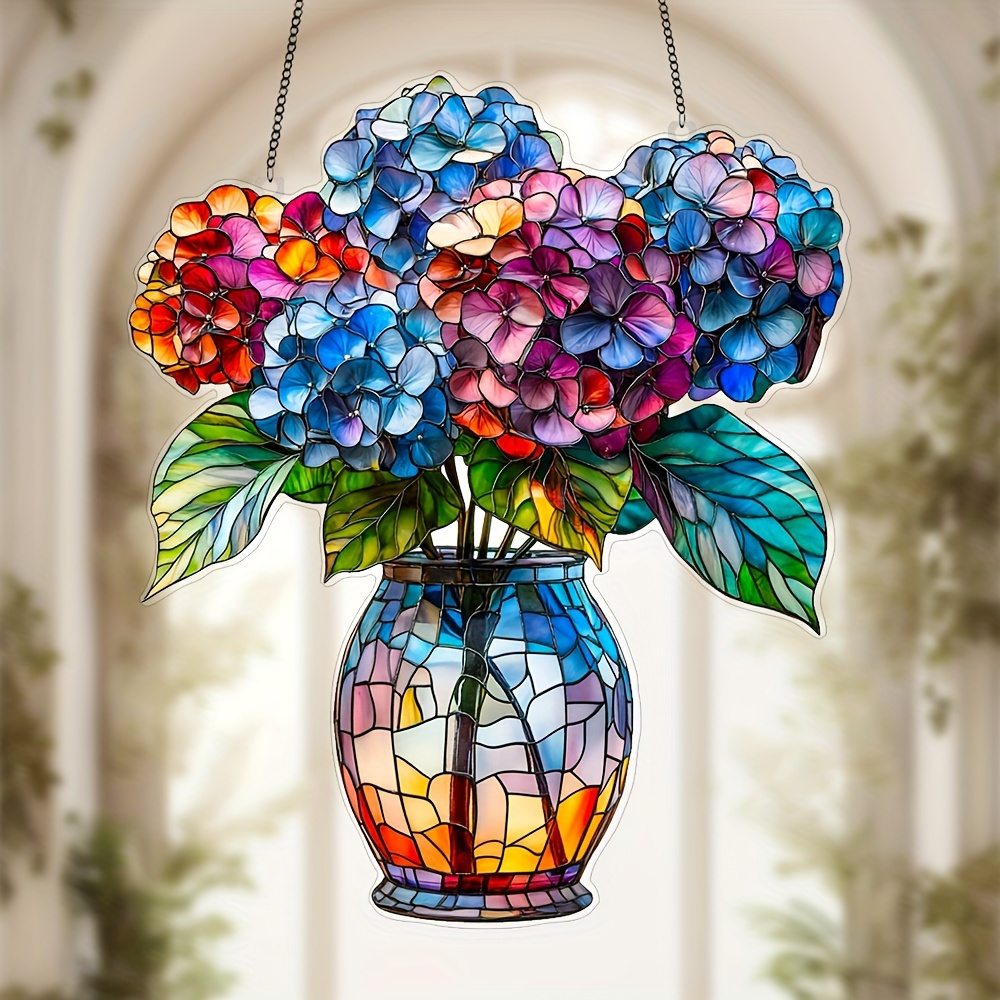 

Hydrangea Flower Suncatcher, 8"x7" Acrylic 2d Flat Window Hanging Decor, , Ideal For Bridal Shower, Room, Office, Kitchen, Outdoor Decor, Perfect Gift For Valentine's Day