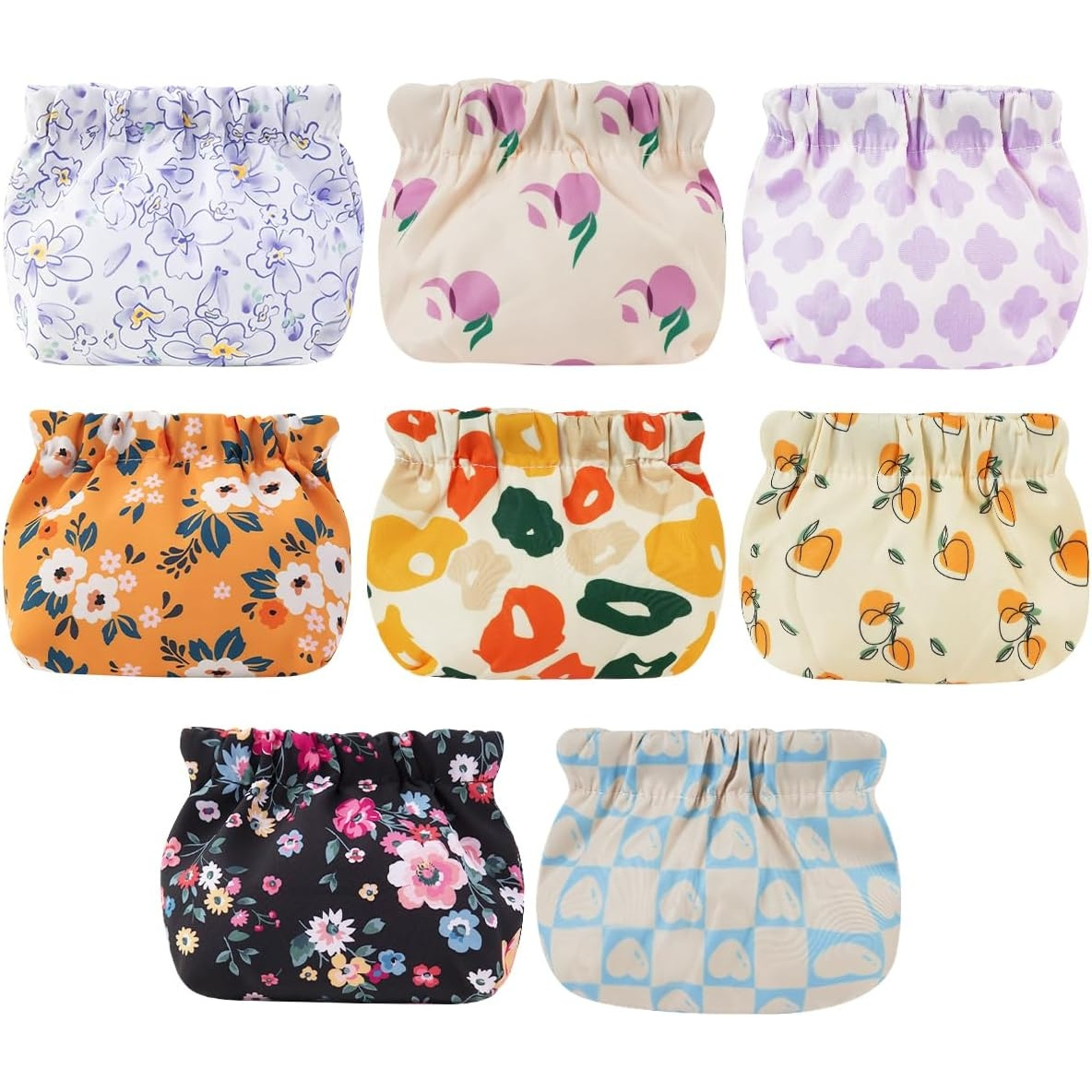 Lamutt Premium 8pcs Floral Print Snap Closure Pouches, Lightweight Fabric Storage Bags, Reusable Mini Organizers For Travel, Makeup And Small Additions