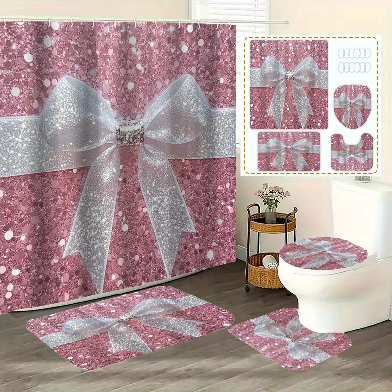 

1pc/4pcs Valentine's Day Shower Curtain Set, Water-resistant Polyester Fabric, With Non-slip Rug, Toilet Seat Cover, Includes 12 Hooks, Woven, Do Not - Bathroom Decor Accessories