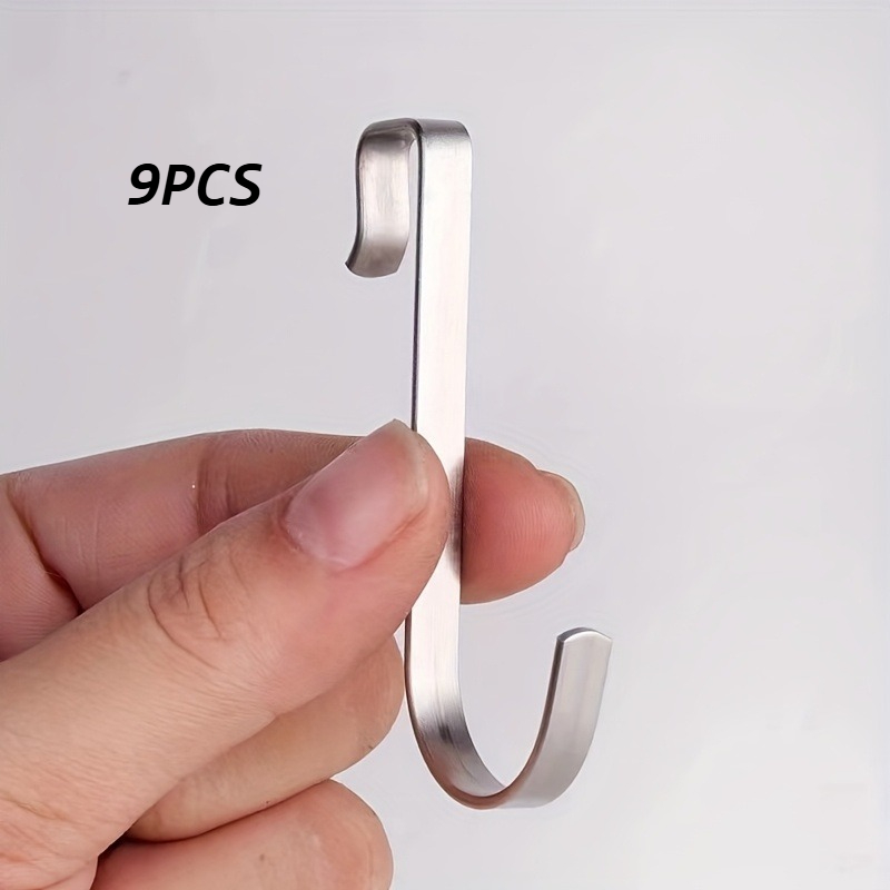 TEMU 9pack Heavy Duty Hooks - Stainless Steel Multifunctional Hanging Hooks For Kitchen, Bathroom, Garden - Space-saving Organization Solutions,