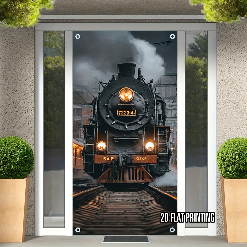 E-shop 2D Flat, 2D Flat - 2D Türbanner 2D Flat, 2D Flat - 2D Türbanner Eine große 35.4"X70.9" Türabdeckung mit einem Vintage-Dampfzug- und