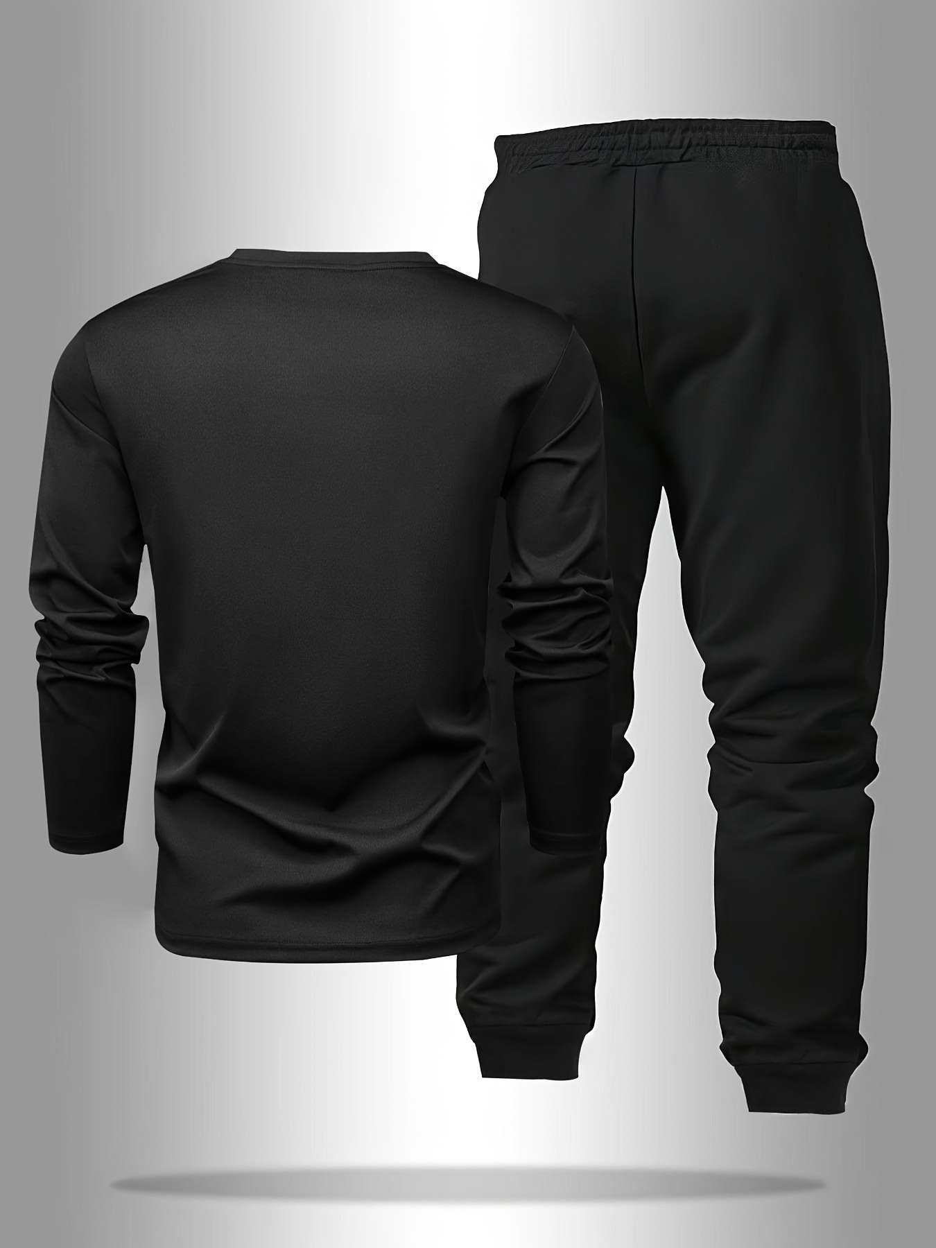 mens long sleeved t shirt blouse and pants spring and autumn 2  set paris letter print round neck long sleeved t shirt drawstring outdoor casual sports pants 2  set