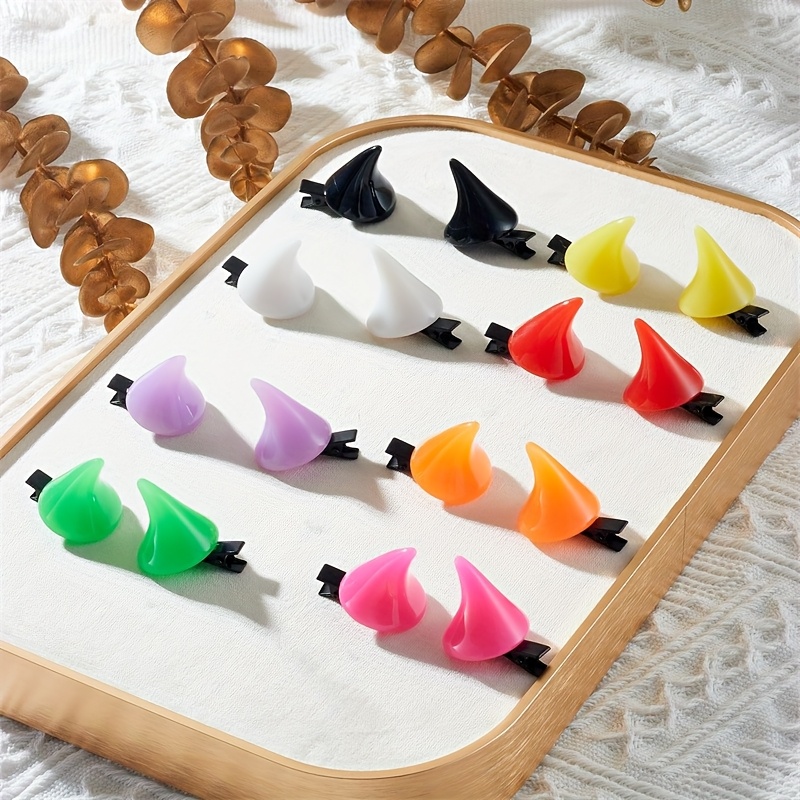 TEMU Set Of 16 Colorful Plastic Hair Clips Shaped Like Devil Horns, Designed To Be Non-slip. Adorable Additions Are Ideal For Halloween Costumes,