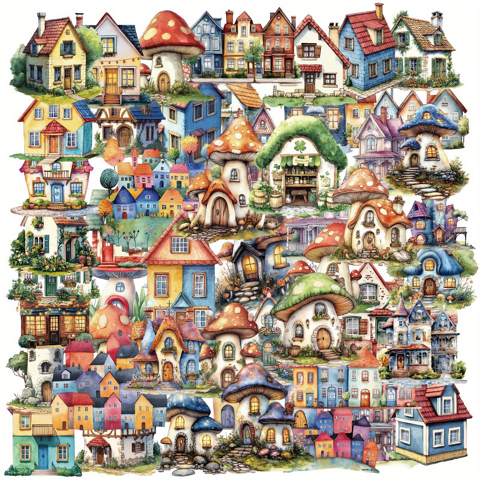 Image of 50pcs Fairy Tale House Cute Transparent 2d Cartoon Graffiti Stickers, Aesthetics Stickers Water Bottle, Skateboard, Journaling, Scrapbooking Decals Party Supply