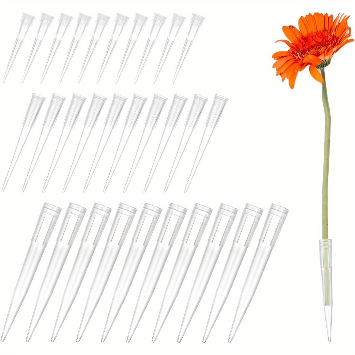 30pcs Plastic Flower Stems Tube Holder Fresh Flower Cake Spikes Pointed End Flowers Arrangement Holders For Valentine's Day Crafts