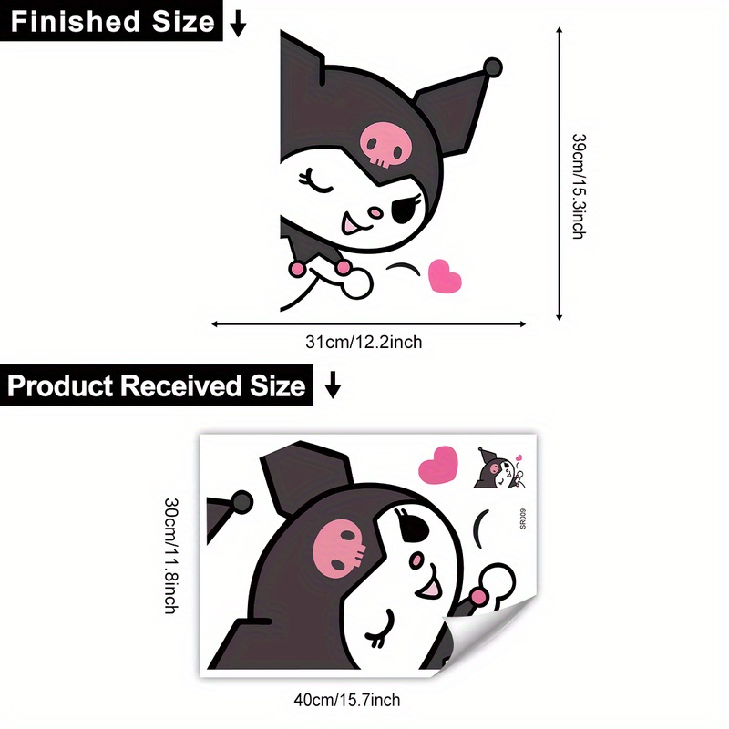 Image of Kuromi Love Heart Wall & Window Stickers Suitable For - Removable Decals With Cute Anime Characters, Hearts & Kuromi Face For Doors, Mirrors, Walls - Decorations