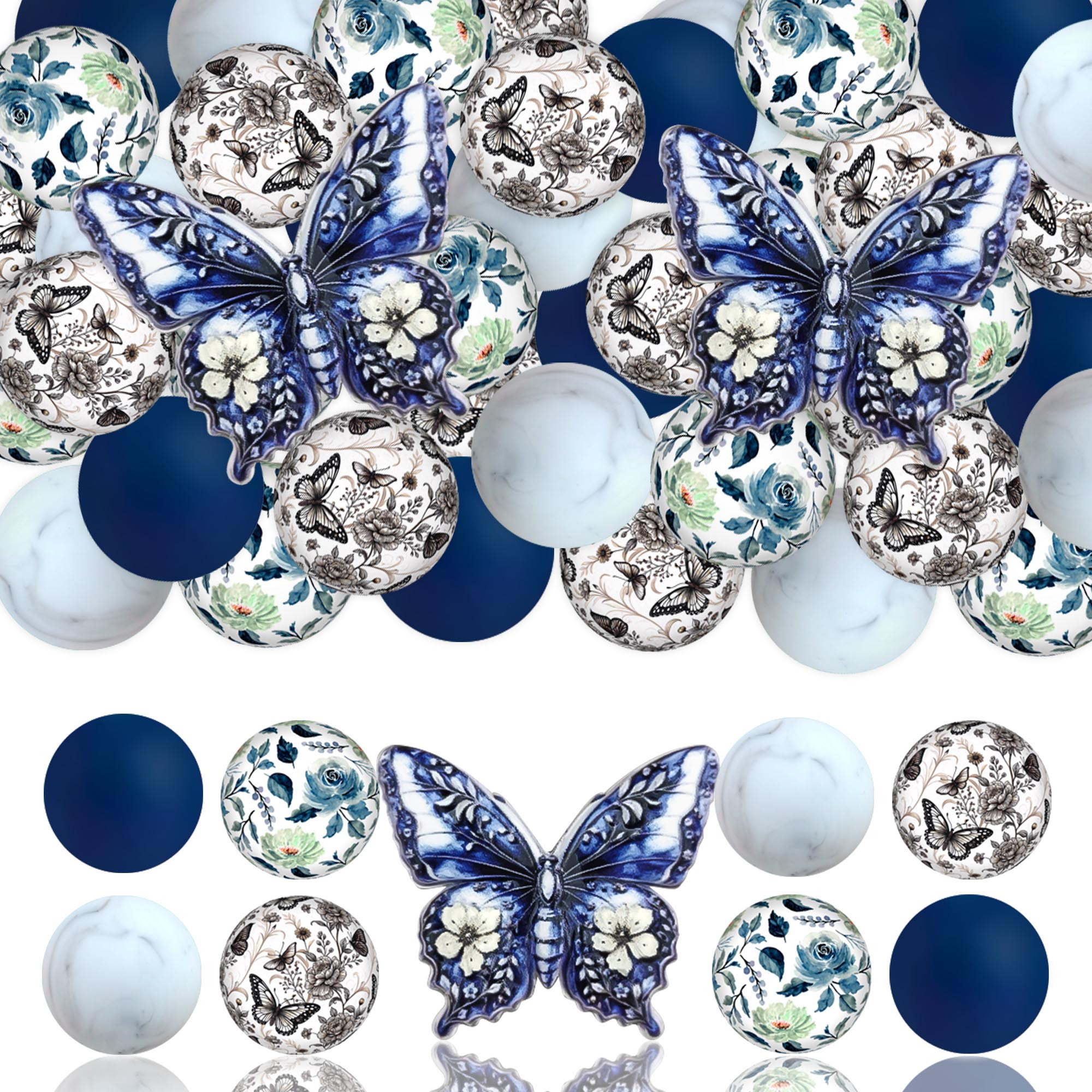 TEMU 26pcs Perles en vrac de 15 mm, Perles focales en résine de papillon et d'insecte 3D, Perles rondes à imprimé naturel d'ailes de fleur, Bracelets