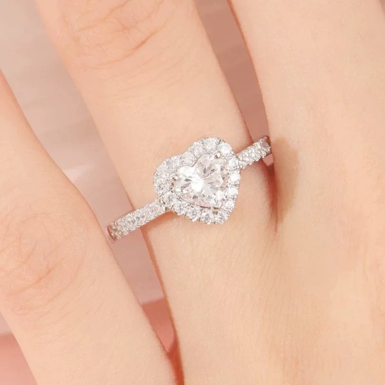 Women's 1 Carat Classic Moissanite Heart Ring, Bridal Gift
