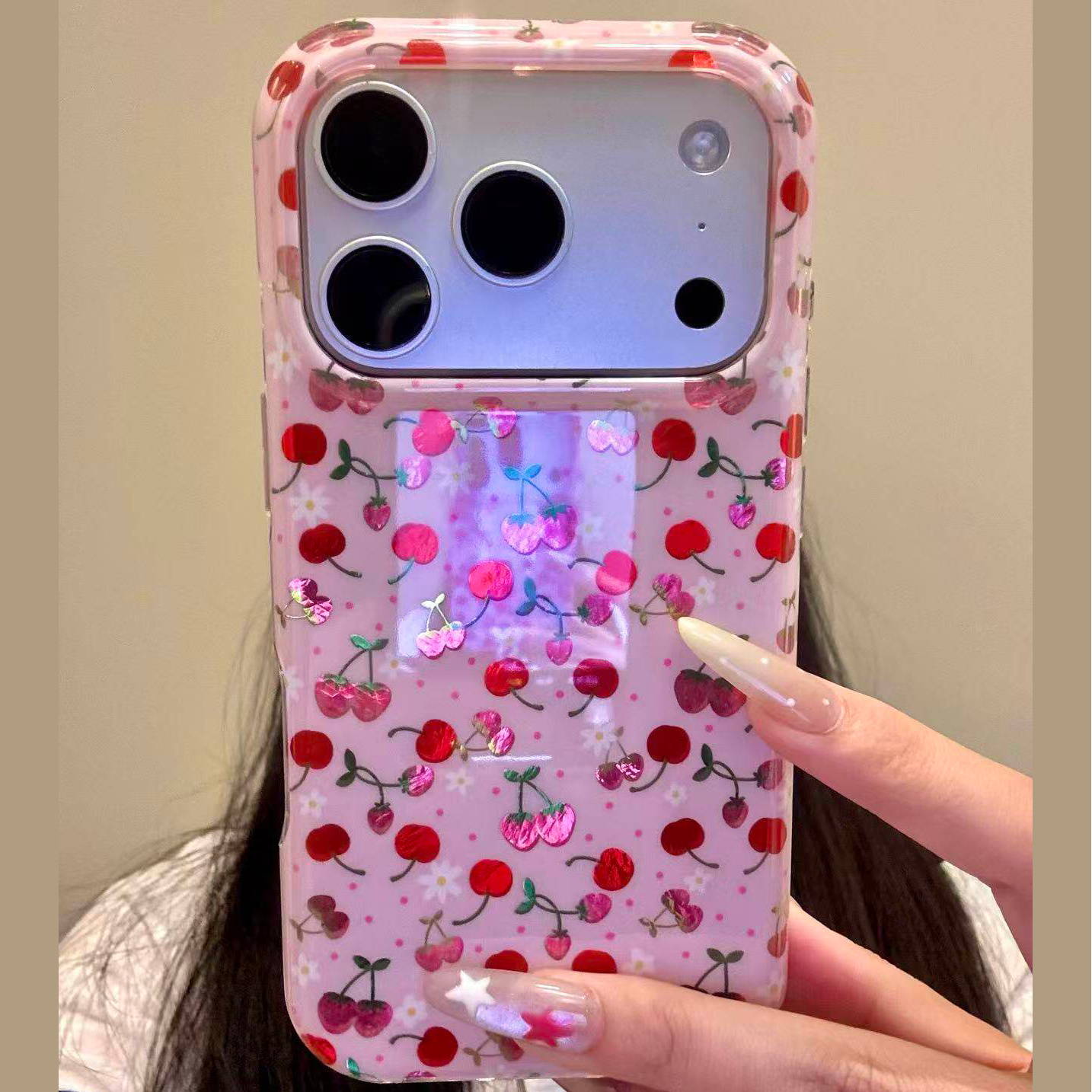 TEMU Phone Case - Chic Cute Sweet Cherry Strawberry Flower Gradient Phone Case, For Iphone 13 17 Pro Max, Plus, Mobile Accessory, , Stylish Cover,