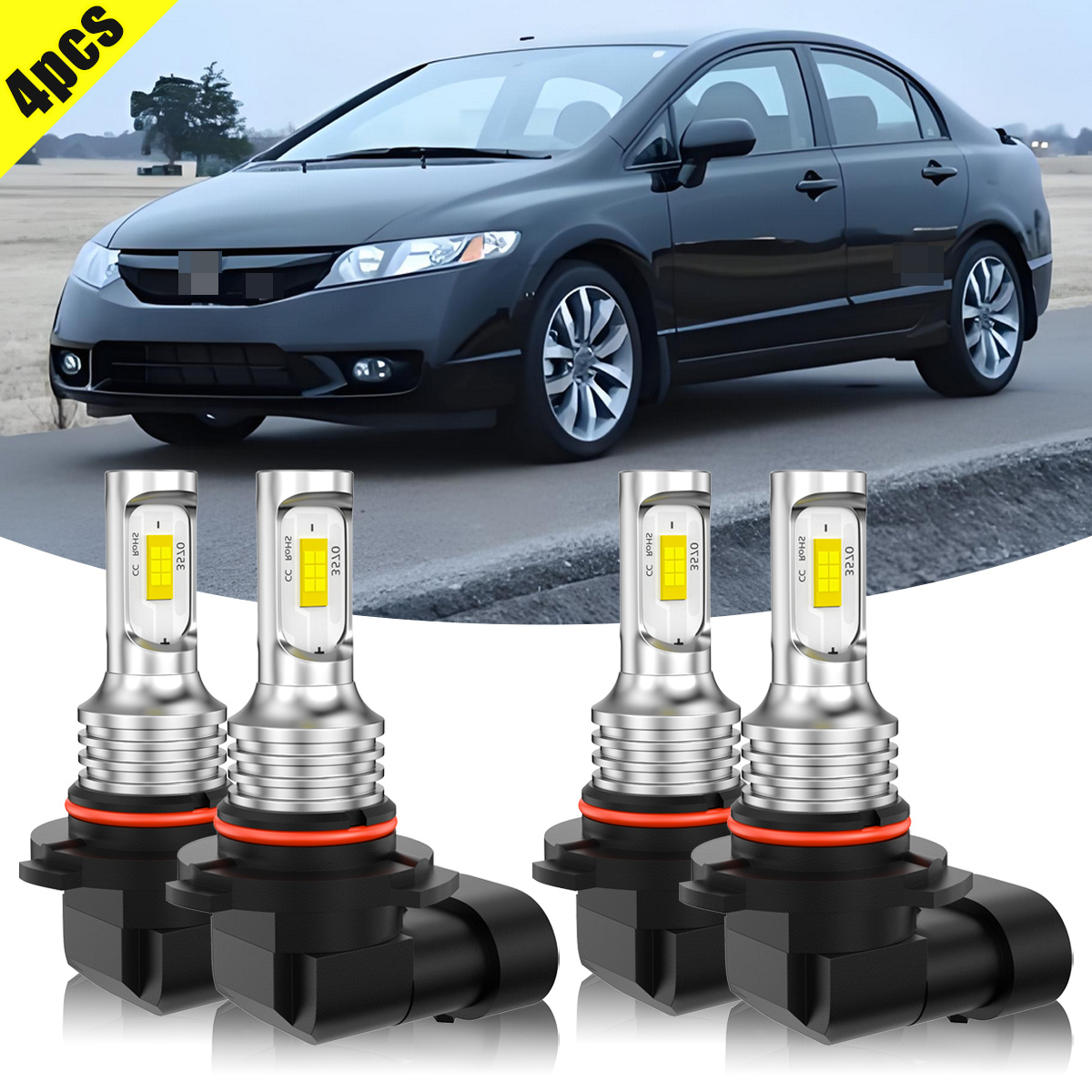 TEMU For For (2004 2005 2006 2007 2008 2009 2010-2015), Headlight High Beam + Low Beam Light, 9005/ Hb3 9006/ Hb4 40w Cob Chip 6000k Cool White 4000lm Plug And Play, Pack Of 4, Without Battery