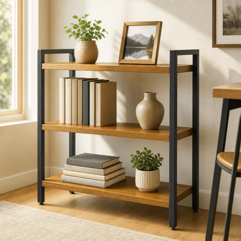 TEMU 3 Tier Bookshelf Black And Oak