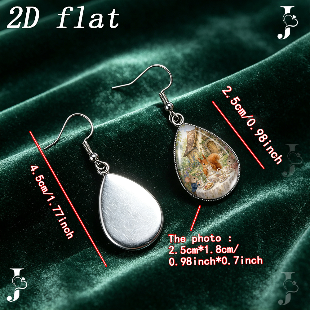 2D Flat Teardrop Dangle Earrings with Squirrel Pattern