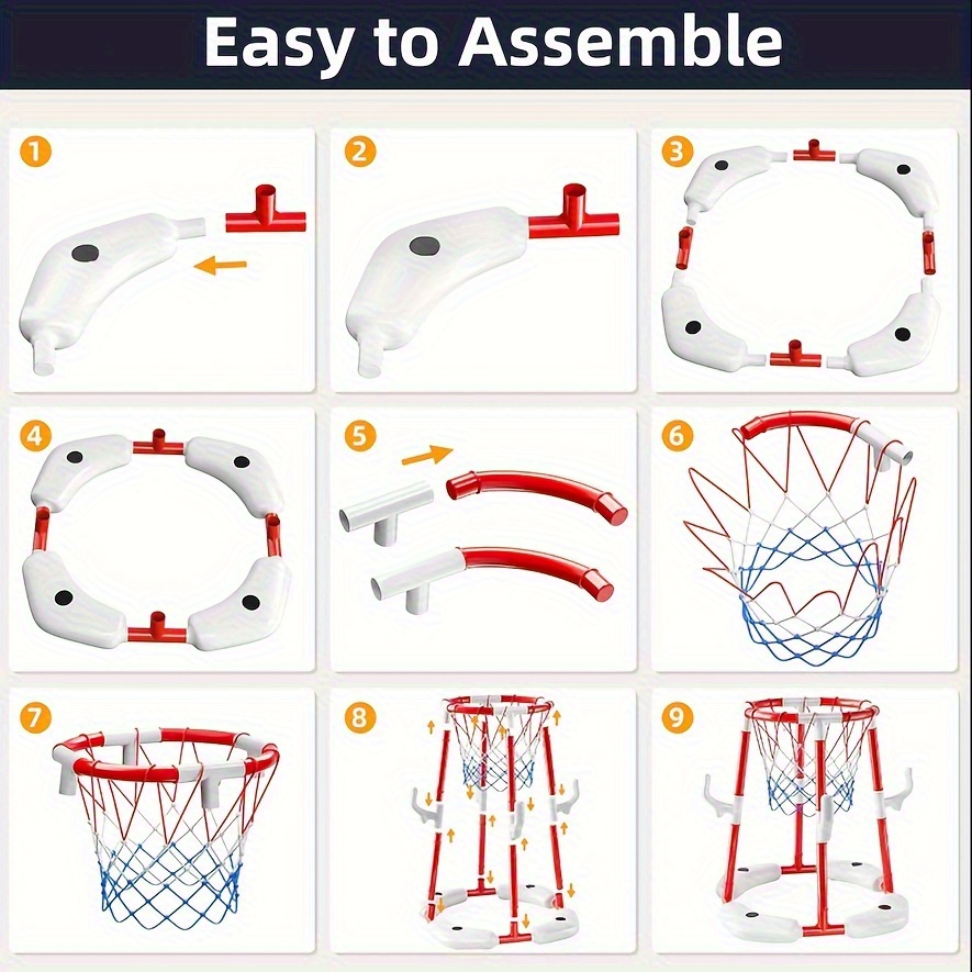 A Rotating Pool Basketball Stand with a Panoramic View, Featuring a Dual-Mode Competitive Water Circle, Complete with 4 Blue Balls And 12 Colorful Rings, Making It an Ideal Gift for Sports Lovers.