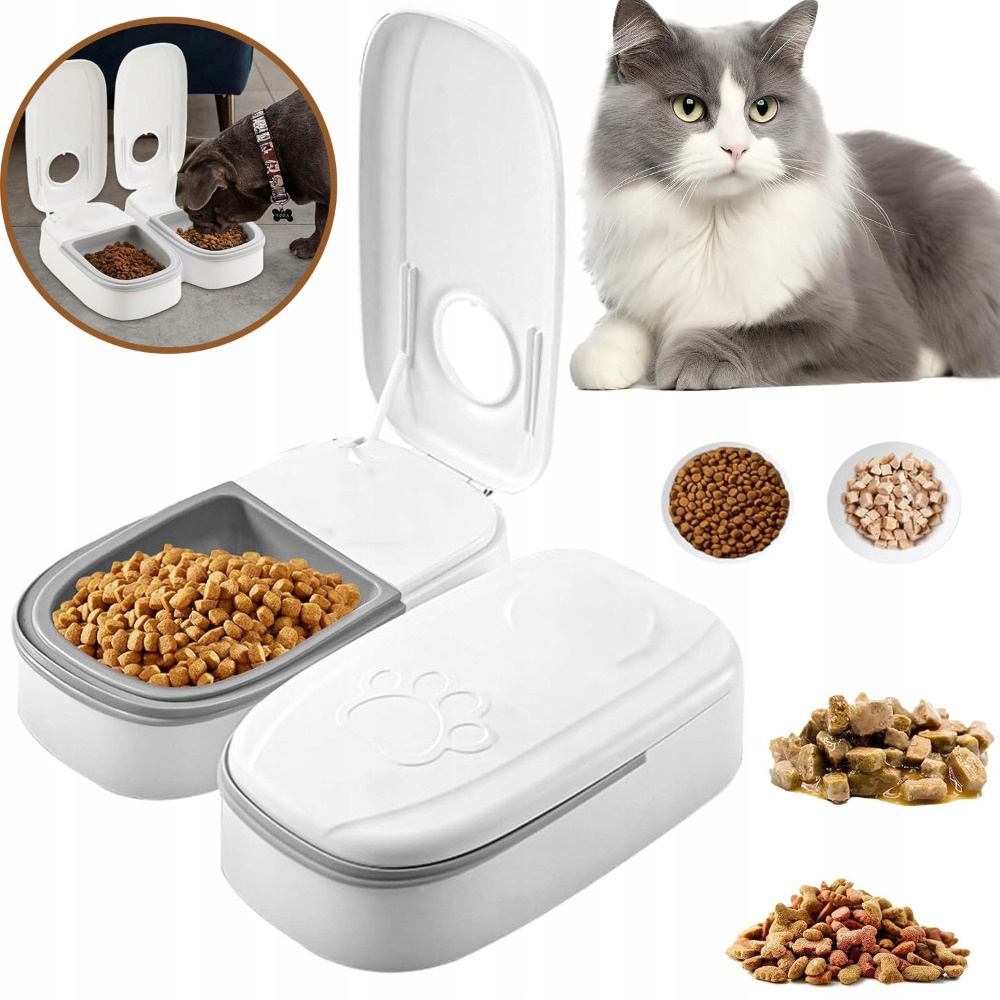 2pcs Set Pet Food Tray, 2 Compartments For Dry And Wet Food, Dual Bowl Design
