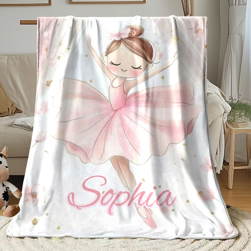 TEMU [Personnalisé] 1pc Couverture Ballerine Rose. Couverture Portable Personnalisée avec Nom - Mobilier d'Intérieur Léger Adapté aux Camping Salons