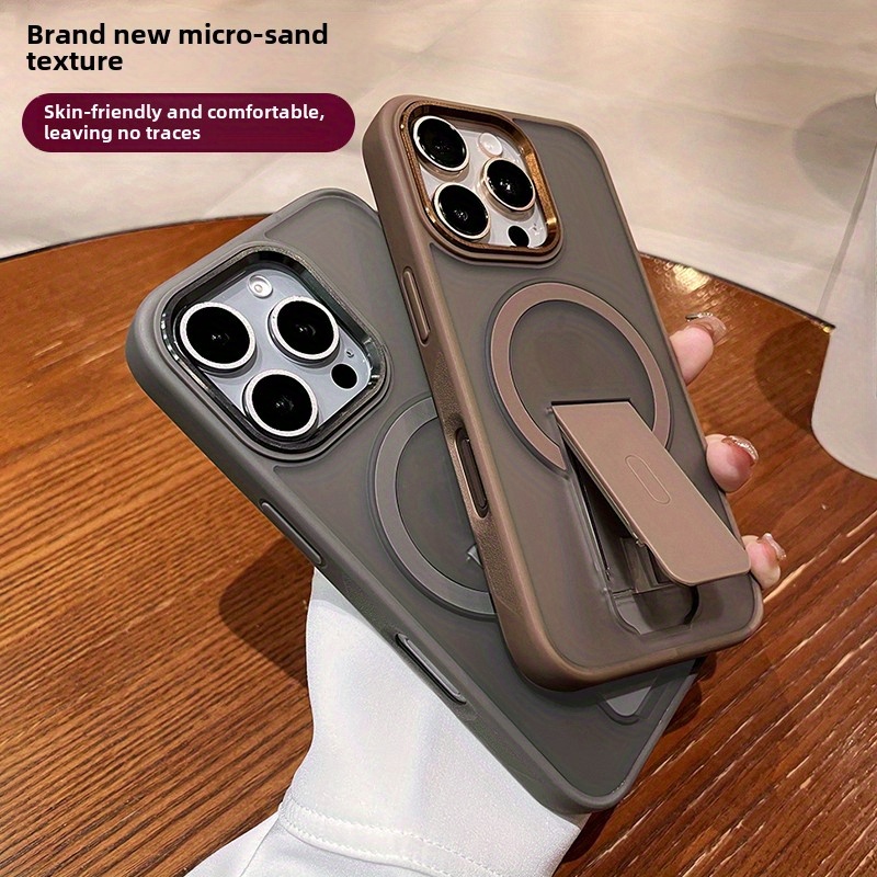 New Stand Compatible with iPhone 16 Pro Max Case Apple 15 Pro New Matte with Stand 14 Pro Max Metal Lens 13 PM Full Protection Anti-drop 12 Pro Magnetic Plus Unisex Simple Case
