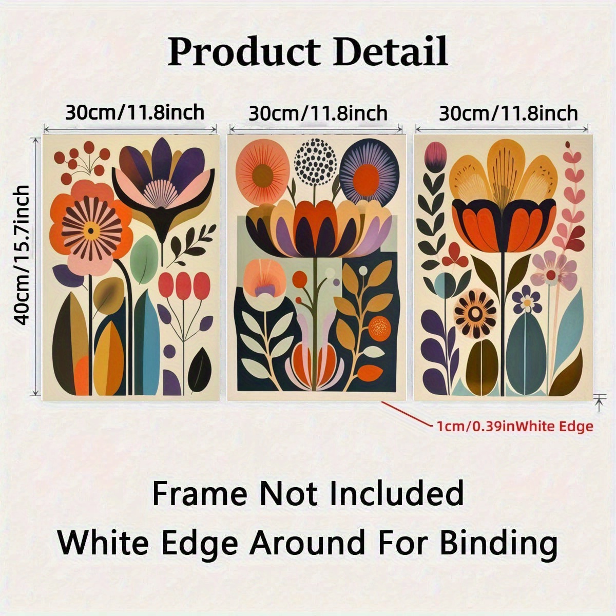 TEMU 2d Flat, 2d Flat, 3pcs/set Scandinavian , Floral Canvas Prints, Bohemian Plants, Posters For Modern Living Rooms, Decoration For Pure Without