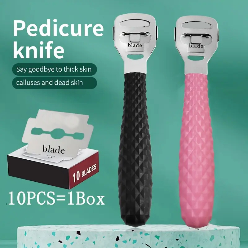 TEMU 2pcs Foot Scraper With 10 Replacement Blades Pedicure Set, Pedicure Tool For Removing Dead Light Beige And, Pedicure File, Heel Scraper, Foot