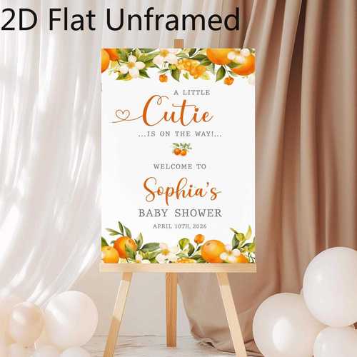 2D Flat, Personalized Baby Shower Welcome Sign Poster - A Little Cutie The Way Wall Art, Orange Bohemian Suitable for Baby Announcement, Unframed Canvas Print for Décor, Gender Reveal Gift, 2D Flat