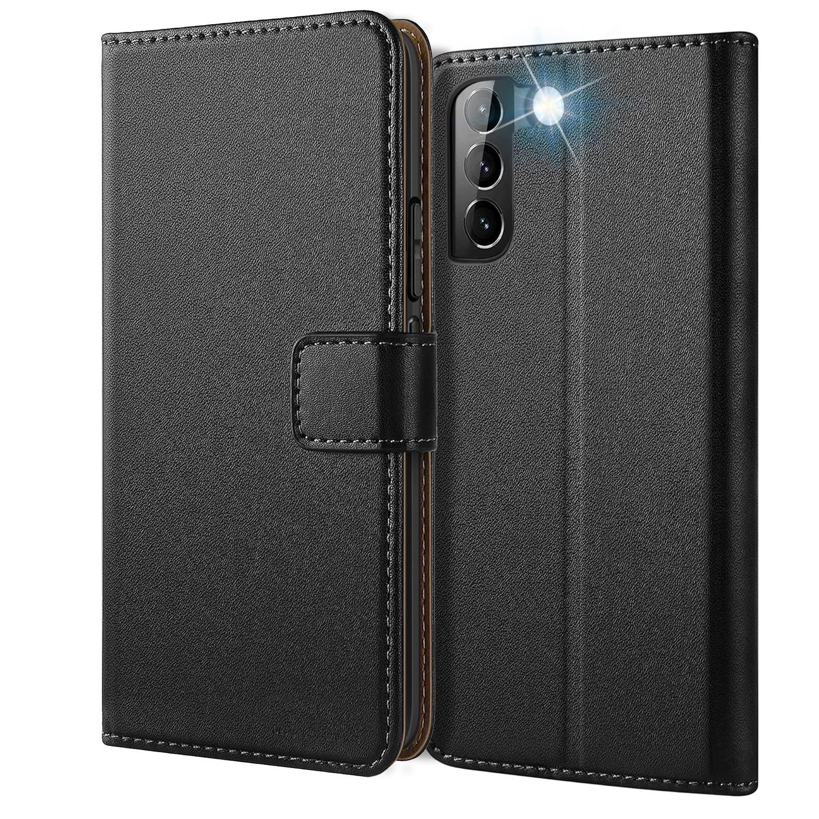 TEMU Phone Case: Compatible With For Galaxy S22 5g Wallet Case With Kickstand Black Faux Leather Flip Protective Phone Case Cover