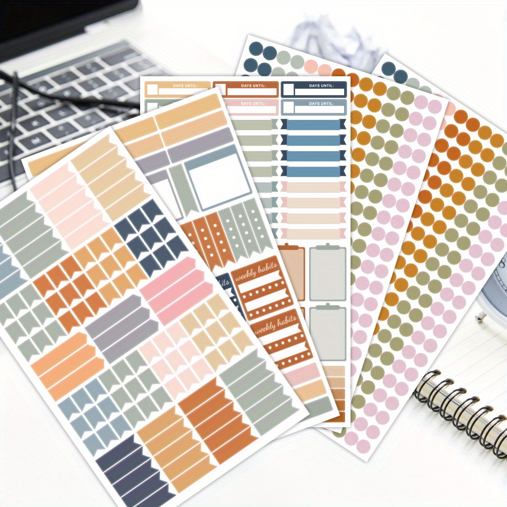 E-shop 5 Bögen/784 Aufkleber - Kreative Journal-Aufkleber im Bohème-Stil, farbige, codierte Terminaufkleber - Neutral getönte, minimalistische
