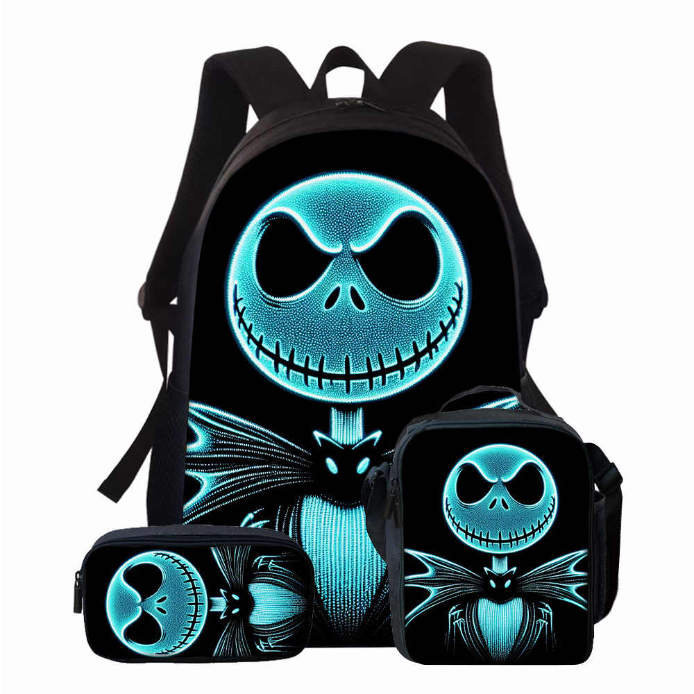 TEMU 3pcs Before Christmas Backpack Set, Travel Bags - Design With Pencil Case & Lunch Box, Durable Oxford Fabric, Hand-washable - Ideal For Students & Daily , Backpack