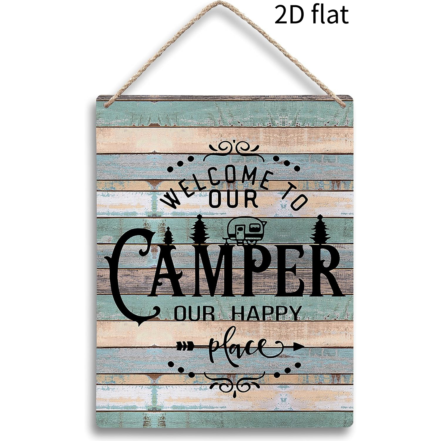 TEMU 2d Flat, Decorative Sign & Plaque, 2d Flat Wooden Decorative Sign, 1pc, "welcome To Our - Our Happy " Wooden Decorative Sign, Interior Ornament,