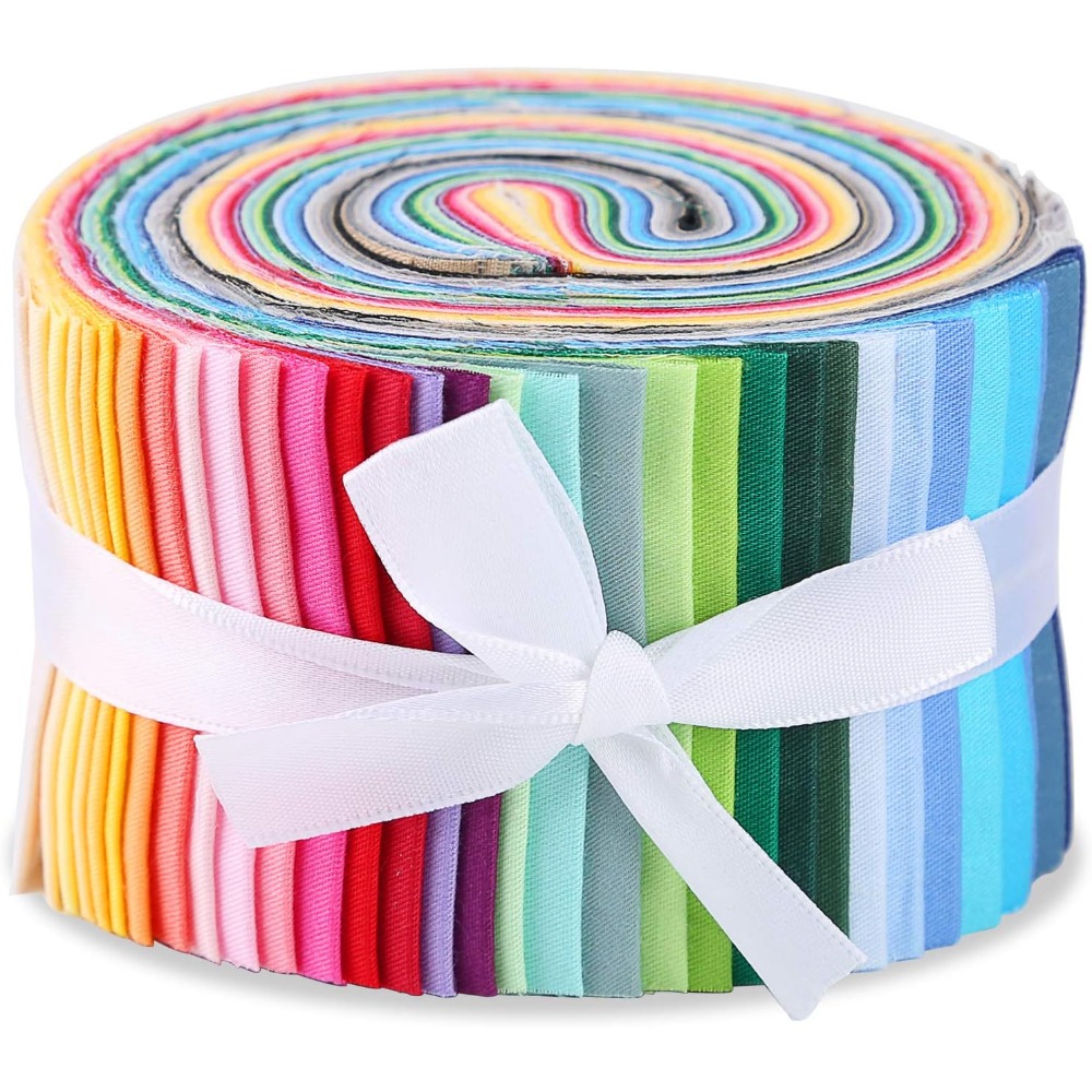 TEMU Lot de 40 bandes de tissu gelée assorties de couleur unie pour couture, patchwork, tissu de polyester pour matelassage, patchwork et couture,