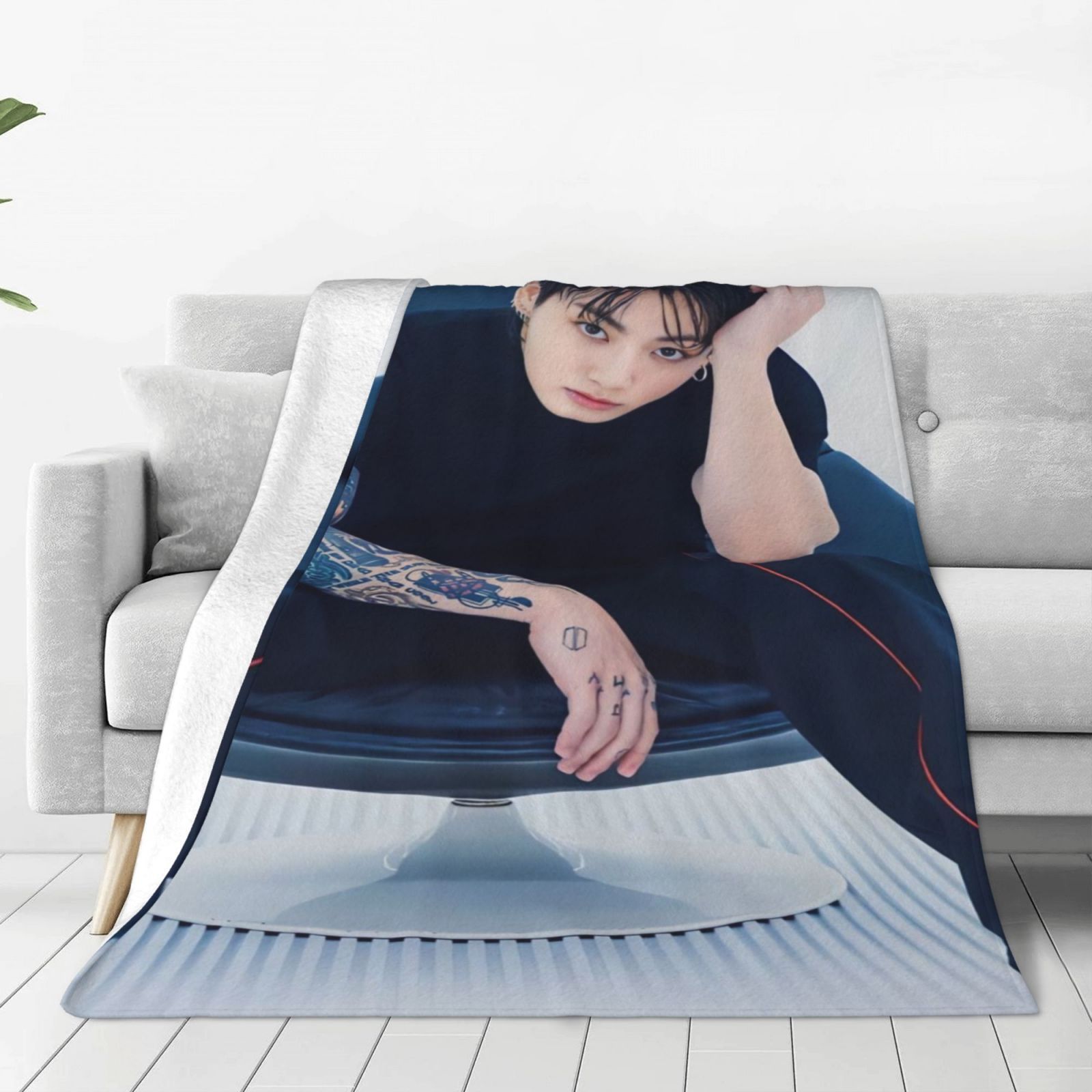 

J-hope Tattooed Fleece Throw Blanket - Cozy Polyester Flannel, Shawl Colors, Contemporary Style For Couch Or Bed, Decor|contemporary Blanket|soft Texture