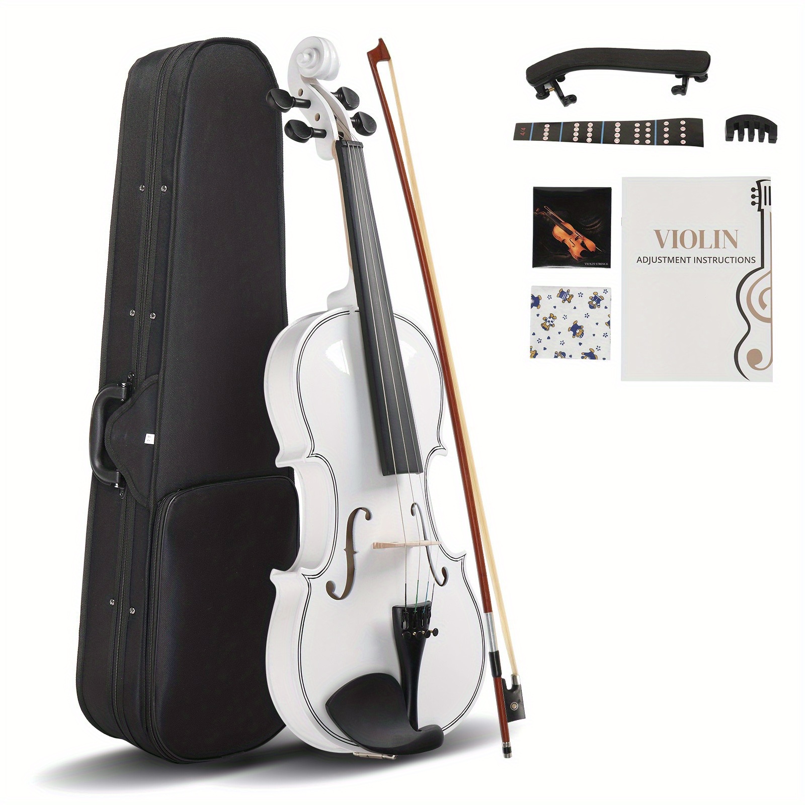 TEMU Full Size 4/ 4 Violin Set For Adults Beginners Students With Hard Case, Violin Bow, Shoulder Rest, Extra Strings And Sordine