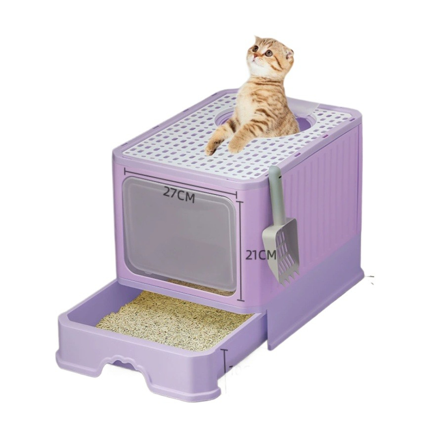 19 69  15 75  15 75in     thickened fully enclosed top loading litter box ultra large capacity foldable drawer design built in   deodorizing and odor proof structure   prevents litter spillage Product details 0