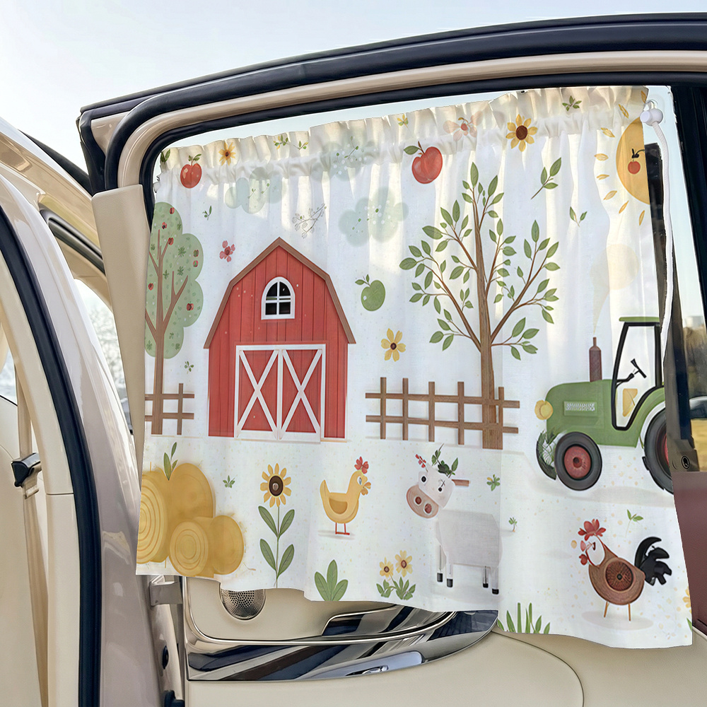 TEMU 1pc Car Sunshade, Modern Cartoon Farm Animal Print Adjustable Car Sun Visor, Suction Cup Style Interior Window Curtain Side Panel, Summer Sun