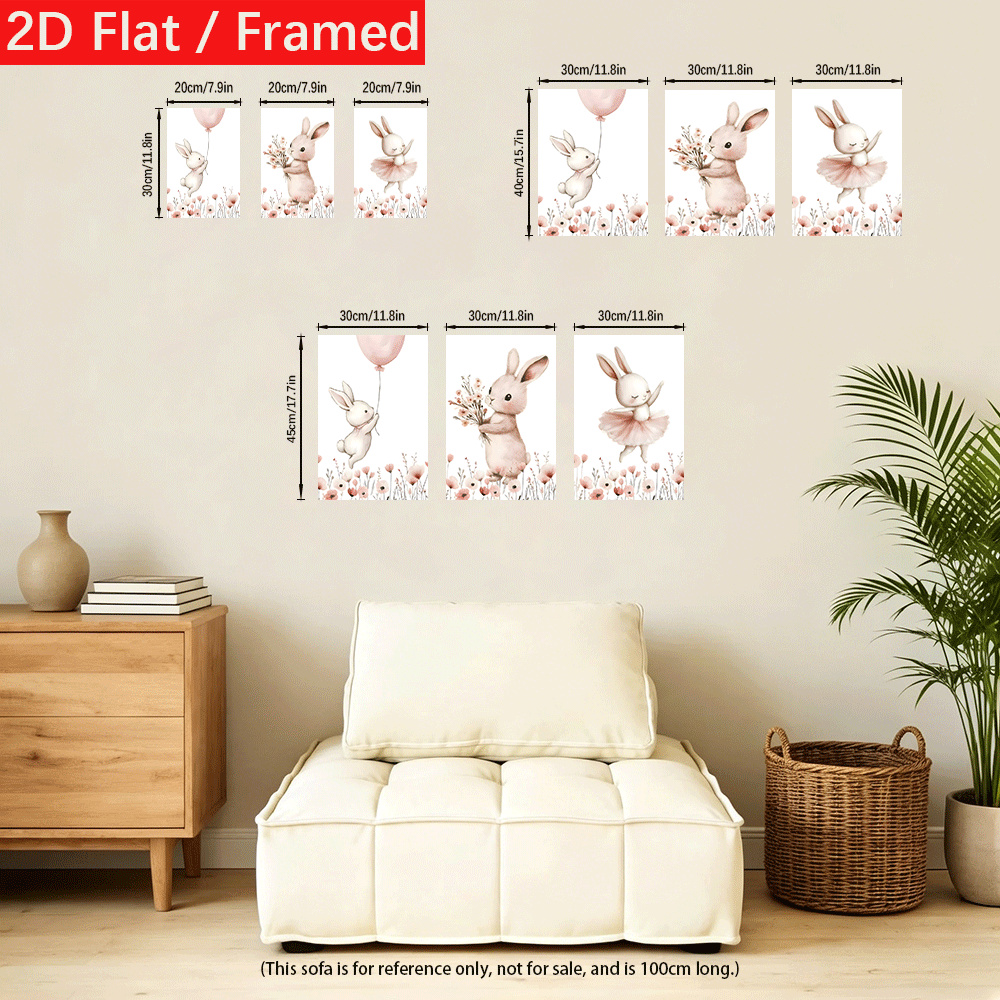 3-Panel Framed Canvas Wall Art - Cute Rabbit Nursery Print
