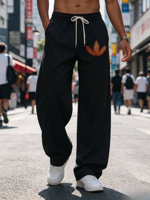 Men S Casual Long Pants, Elastic Waist Straight-Leg Street-Style Trousers, Men S Everyday Sports Pants, Suitable for Shopping, Hiking, And Daily Commuting