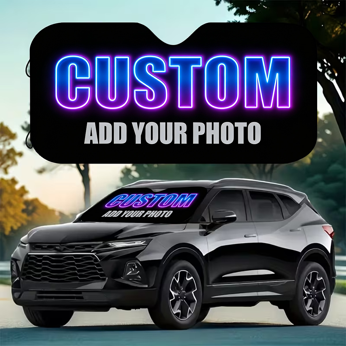 TEMU 1pc Photo Car Sunshade With Photo/text/ - Foldable Canopy Suitable For Suvs, Sedans,, Trucks - Suction Cup Installation, Shield For Road Trips,