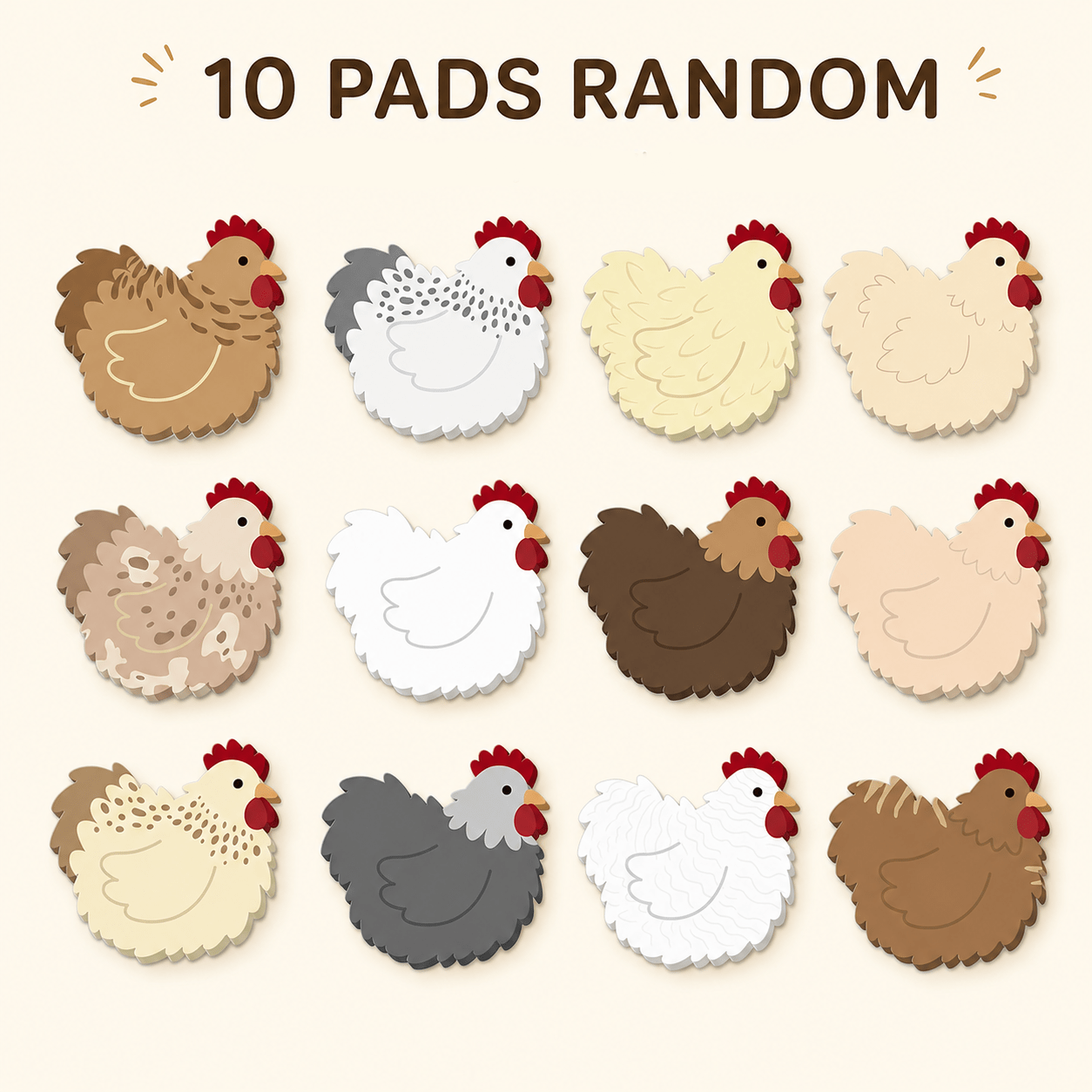 TEMU 10 Pads Random Chicken Sticky Notes, Cute Hen-shaped Self-adhesive Memo Pads For Office, School, Home, Desk Notes, Farmhouse Stationery, Teacher
