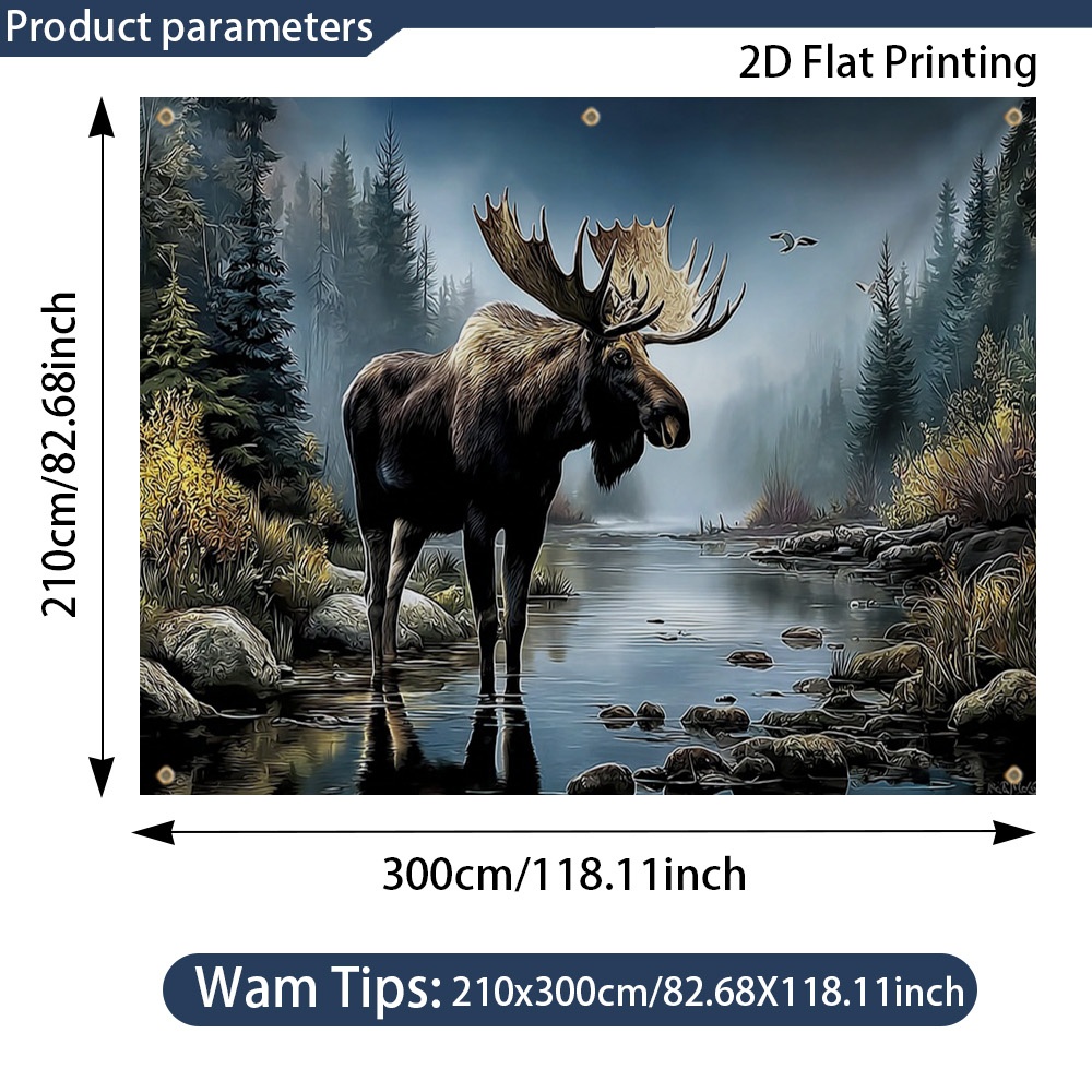 TEMU Outdoor Sunshelter -2d Flat Printing Adventure Canopy With Moose In Stream Retro Design, Windproof Sun Shade For , Rv Travel & Camping, Portable