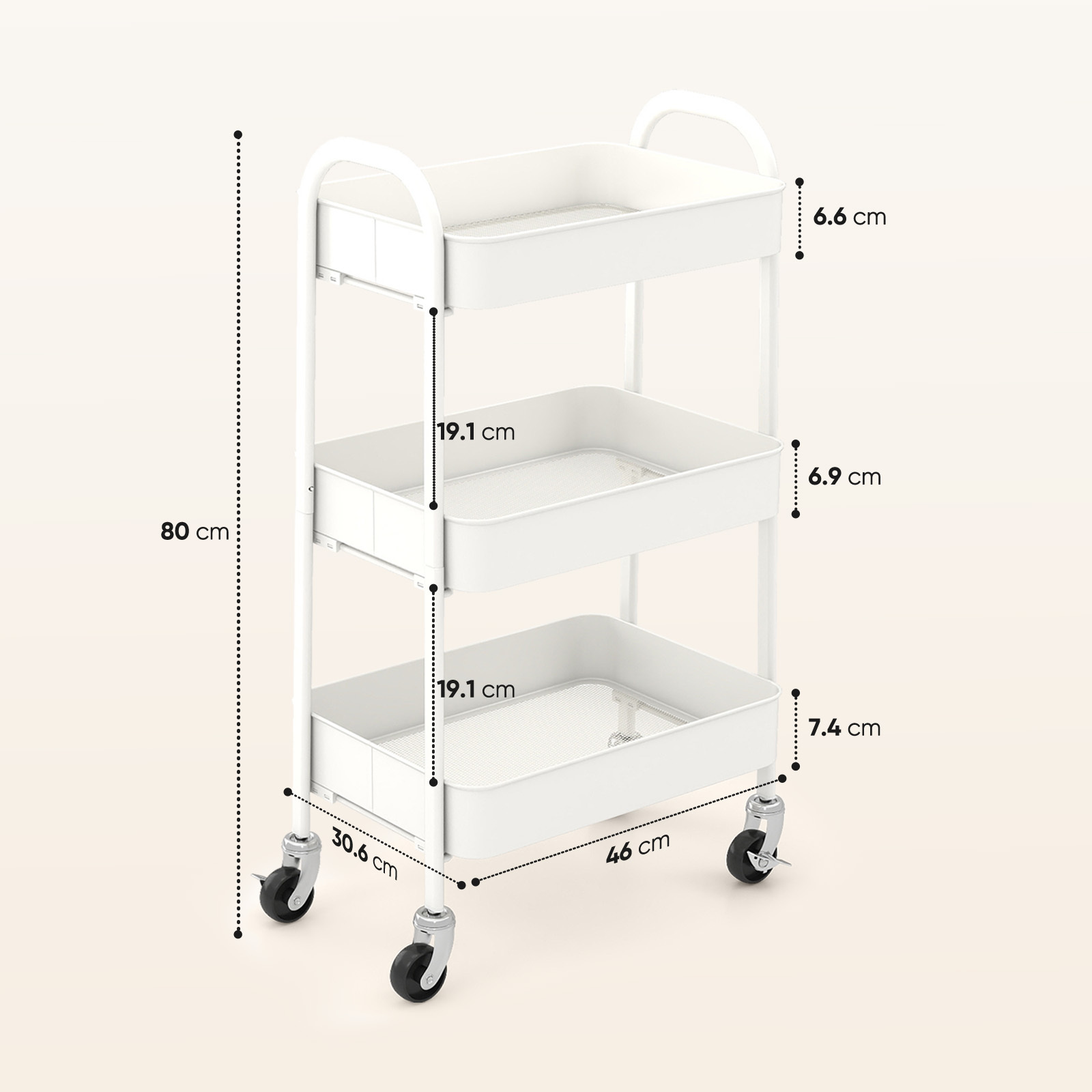 TEMU Storage Trolley, Shelving Unit, Freestanding Shelving Unit, Multifunctional Storage Trolley With 3 Shelves, And Storage Baskets, 360Â° Rubber