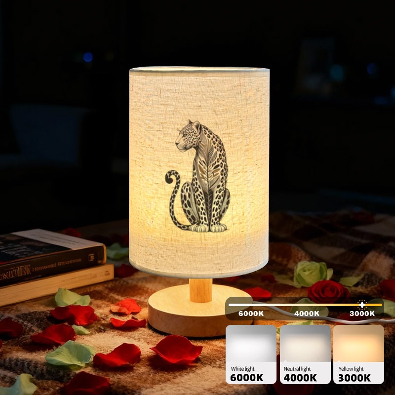 Stylized Leopard Fabric Table Lamp, Dimmable & Color Adjustable
