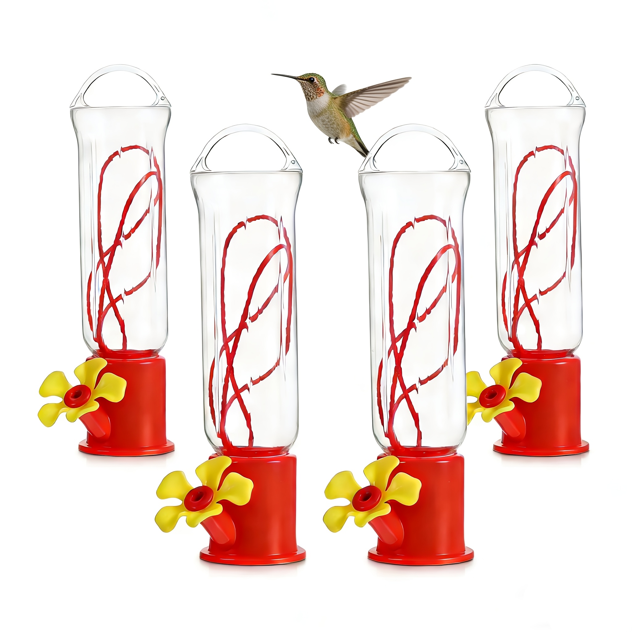 TEMU 4pcs Mini Hummingbird Feeder Outdoor Hanging Bird Feeder With Red Rope For Feeding Pole Shepherd Hook Garden Bird Feeding Supplies