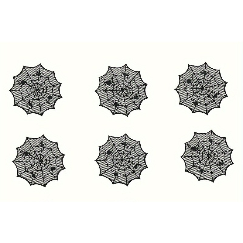 TEMU 6pcs Round Black Lace Placemats Suitable For Halloween Table Decor, Western- Lace Table Setting With Napkin Cloths, Table Protectors For Dinner