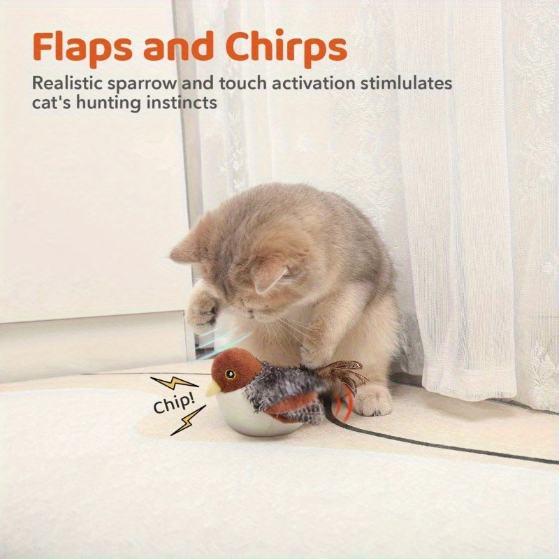 

2025 Cat Toy Is Rechargeable, Flaps At Birds, Has Real Chirping Sounds And Touch-activated Interactive Features. Great For All , Including Cat Kickballs And Other Cat Toys.