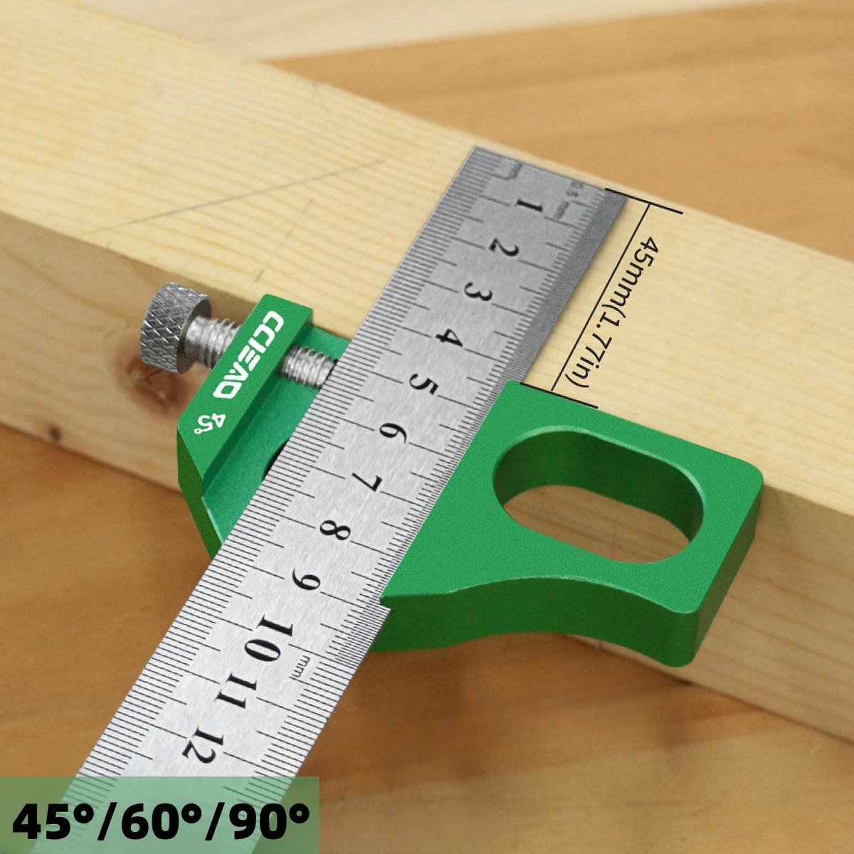 

Ccieao Aluminum Woodworking - No Battery Needed, Positioning , Scribing Tool Steel For Carpentry Measuring And Marking - Wood Kit, 45/60/90 , 1pc