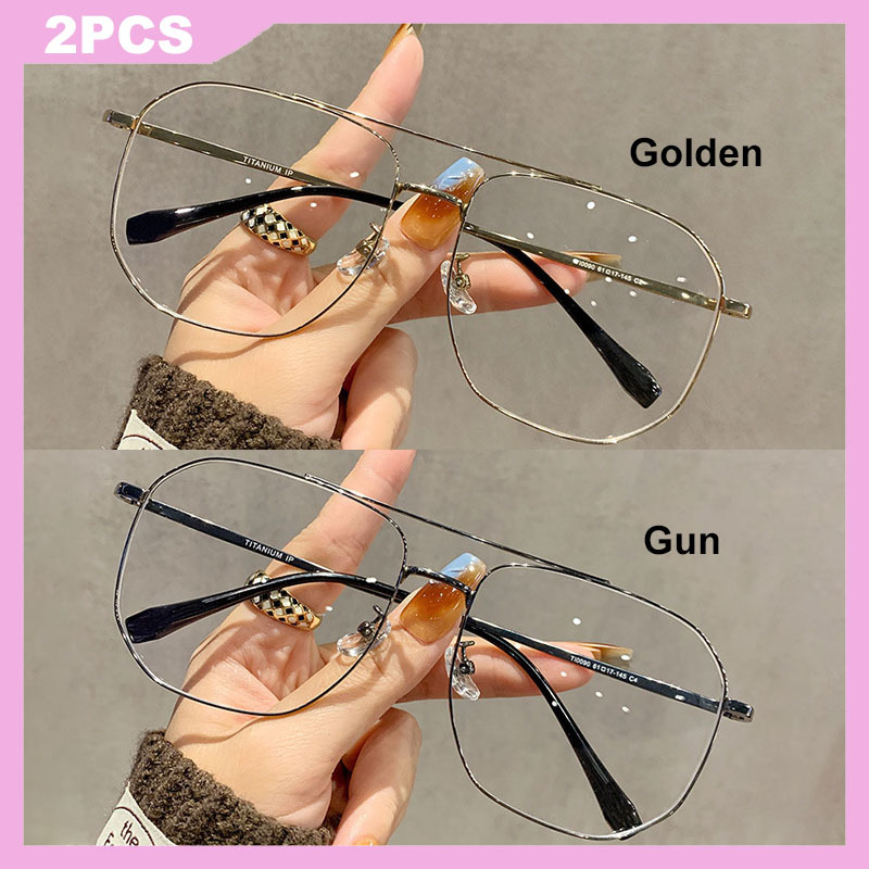 Image of 2pcs Retro Double Beams Glasses Frames | Large Frame Spectacles With Elastic Legs, Casual Eyewear For Men And Women
