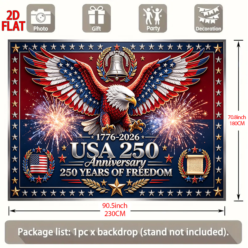 TEMU 2d Flat, 1pc American Flag Wall Tapestry Suitable For 250th Anniversary & 4th Of Decorations - Patriotic Banner With Iconic Day , Framed For