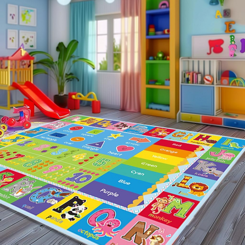 1pc 800g m2 abc 0 6cm thick educational rug floor mat with playroom classroom non slip backing suitable for family entertainment and parent child interaction hand washable parent child learning carpet Product details 2