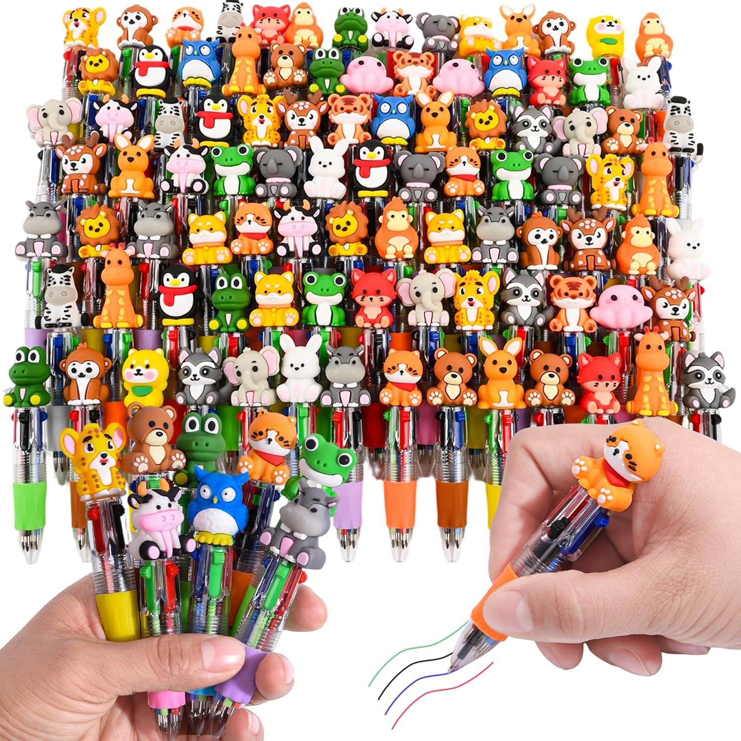 50 random animal four color ballpoint pens colored animal shaped pens teddy   cows   elephants tigers   frogs and other animal shaped party gifts suitable for offices and schools